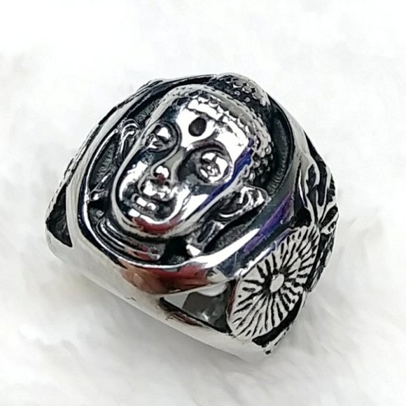 Buddha Ring Stainless Steel Hypoallergenic Unisex Ring - Picture 7 of 14